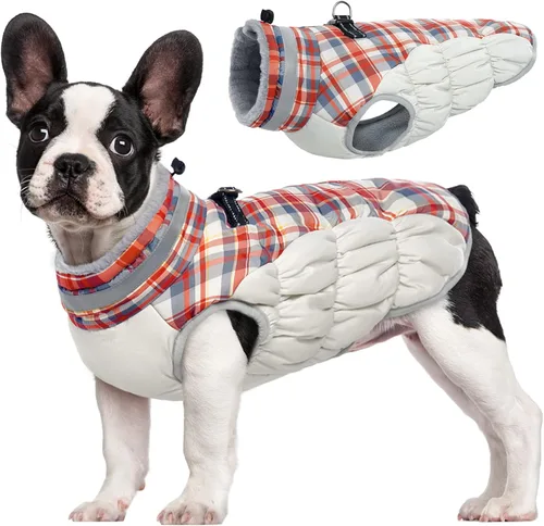 Miniatura 19 de FUAMEY - Chaqueta de invierno para perro, chaleco acolchado con arnés, ropa cálida para mascotas, abrigo con cremallera, impermeable, para perros