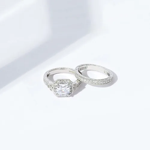 Miniatura 9 de Tienda Collection Platinum-Plated Sterling Silver Antique Ring set with Asscher-Cut Infinite Elements Cubic Zirconia
