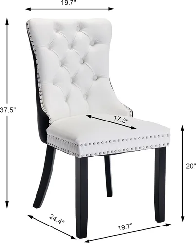 Miniatura 3 de Juego de 2 sillas de comedor, sillas tapizadas de comedor con tira de anillo de tirador y patas de madera maciza, sillas de cocina modernas Pu