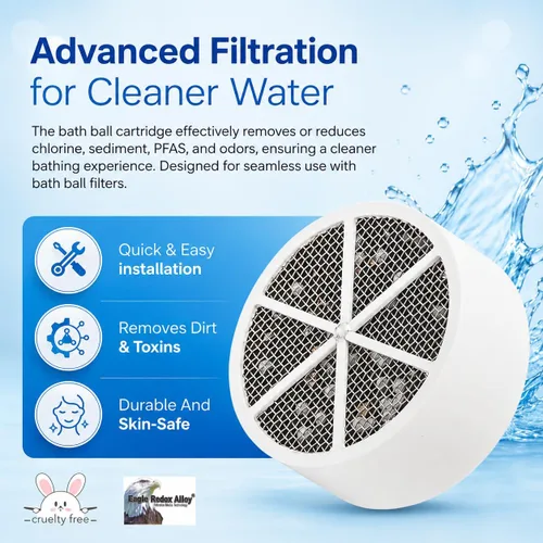 Miniatura 2 de Cartucho de repuesto para bola de baño Crystal Quest – Elimina el cloro, PFAS y olores – Filtro de agua fácil de instalar – Ecológico, duradero