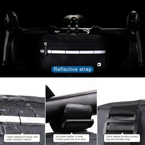 Miniatura 3 de Rhinowalk Bolsa de Bicicleta Impermeable, Bolsa de Manillar de Bicicleta, Bolsa de Cesta Frontal de Bicicleta, Bolsa de Hombro, Bolsa de Cintura