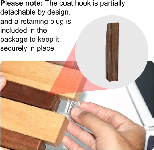 Miniatura 6 de Perchero de Pared de Madera, Perchero de Pared de Madera con 6 Ganchos Magnéticos Abatibles Piano Perchero de Pared para Entrada, Baño, Dormitorio