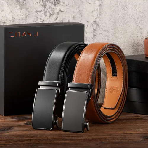 Miniatura 6 de Zitahli Cinturón para hombre, paquete de 2 unidades, diseño de cinturón de cuero para trabajo, negocios y pantalones de golf casuales, accesorios