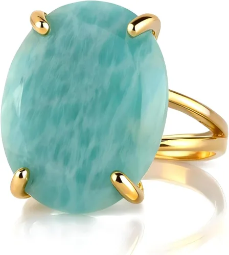 Miniatura 5 de Elegantes anillos simples para mujer, increíble anillo ovalado de amazonita, anillo de gema de 0.64 x 0.78 pulgadas, fiesta, compromiso, boda