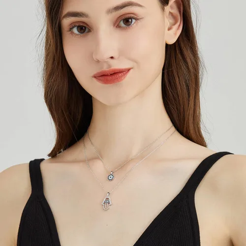 Miniatura 18 de Collar contra el mal de ojo para mujer, chapado en oro de 18 quilates, collar con capas de mal de ojo, hecho a mano, collar de protección ajustable