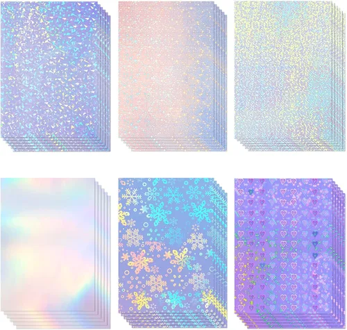Miniatura 8 de Clabby 36 hojas de papel holográfico para pegatinas A4, láminas laminadas holográficas de vinilo, autoadhesivas, impermeables, transparentes, 11.7 x