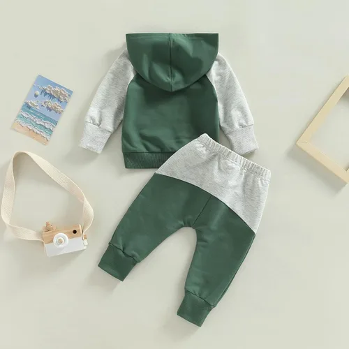 Miniatura 178 de Ropa de bebé niño 3 6 9 12 18 24M 3T Conjunto de pantalones con capucha patchwork sudadera con capucha pantalones de rayas traje de otoño invierno