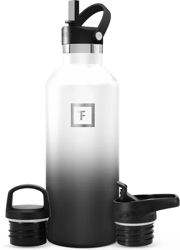 Miniatura 76 de IRON °FLASK Botellas de agua de campamento/senderismo, 3 tapas (estrecha con popote), sin fugas, aisladas al vacío, acero inoxidable de doble pared