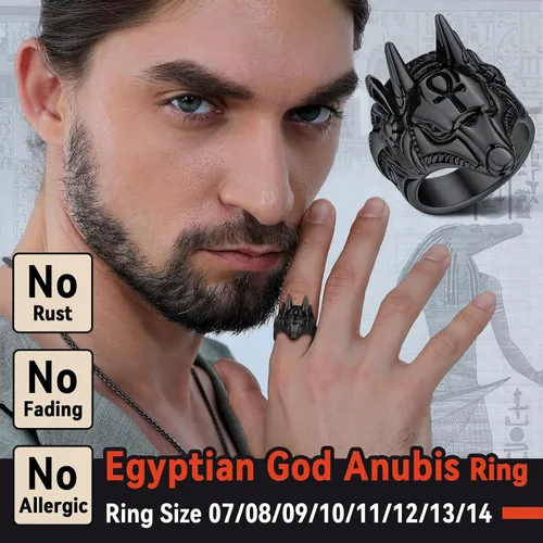 Miniatura 2 de FaithHeart Anubis - Anillos para hombres y mujeres, joyería de acero inoxidable resistente, anillo de amuleto de cruz Ankh, embalaje delicado, Acero