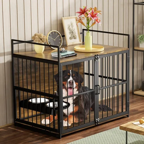 Miniatura 5 de ROOMTEC Jaula para Perros Estilo Mueble para Perros Grandes de Interior Super Resistente y Duradera con 2 Cuencos de Acero Inoxidable