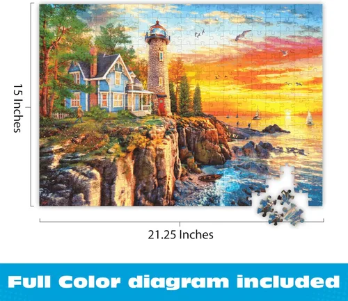 Miniatura 3 de Buffalo Games Dominic Davison Rocky Cliff Lighthouse - Rompecabezas de 300 piezas, 21.25 x 15 pulgadas, diseño de fácil agarre, póster adicional