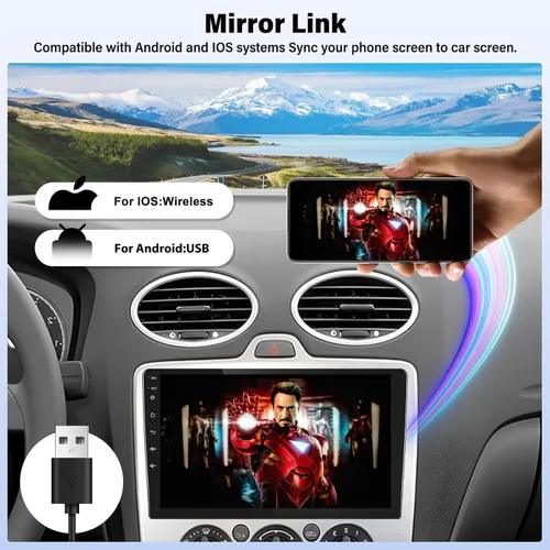Miniatura 4 de Kunfine Universal 8-Core 4G+128G 9 pulgadas Android doble DIN coche estéreo inalámbrico CarPlay/Android Auto IPS 9 "pantalla táctil Tablet Auto