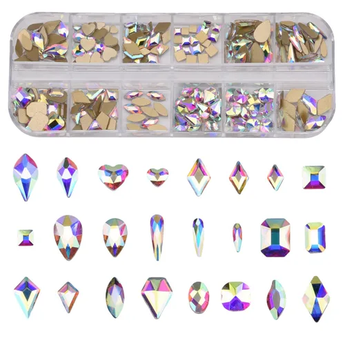 Juego de 240 piezas de diamantes de imitación AB de cristal AB de 12 estilos populares con parte trasera plana, varios tamaños, para decoración de