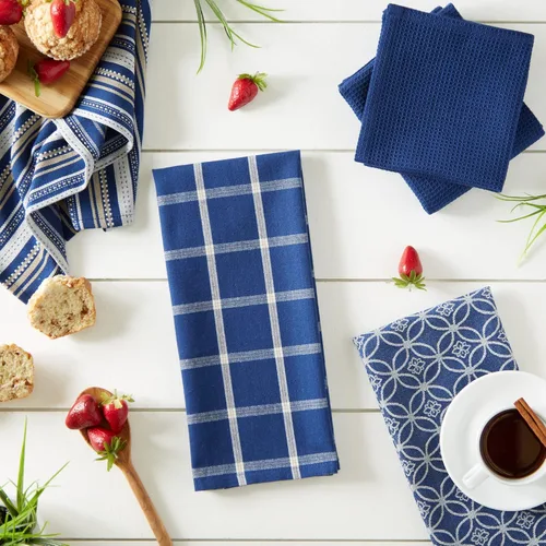 Miniatura 6 de DII Juego de cocina variado tejido, toalla de cocina, 18 x 28 pulgadas, paño de cocina, 13 x 13 pulgadas, azul náutico, 5 piezas Nautical Blue