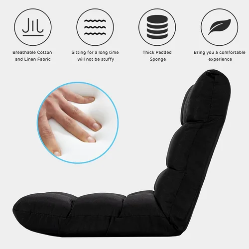 Miniatura 8 de Giantex Sofá ajustable para juegos de piso, acolchado de 14 posiciones, plegable, reclinable perezoso, esponja de alta resistencia, tela de algodón