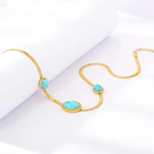 Miniatura 3 de Fannifen - Collares para mujer, cadena de espiga turquesa chapada en oro de 18 quilates, colgante ajustable para mujer, collar para niñas
