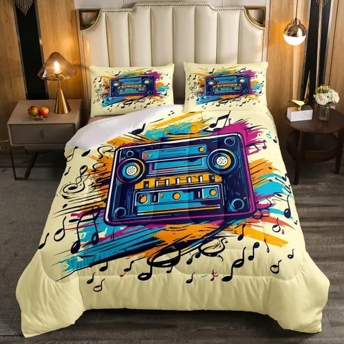 Miniatura 16 de Juego de edredón de cine tamaño individual, ropa de cama vintage de cine para niños, niñas y adultos, juego de edredón de palomitas de maíz