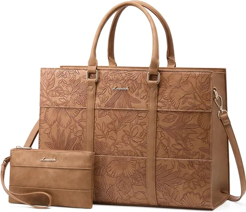 Miniatura 12 de LOVEVOOK Bolsa para laptop para mujer, bolsas de trabajo de 15.6 pulgadas para mujer, bolsa de cuero vintage para laptop, bolsas impermeables