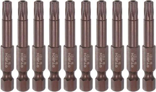 HARFINGTON 10pcs T27 Torx Bit 1/4" vástago hexagonal 2" longitud magnética seguridad estrella destornillador herramienta eléctrica, rojo