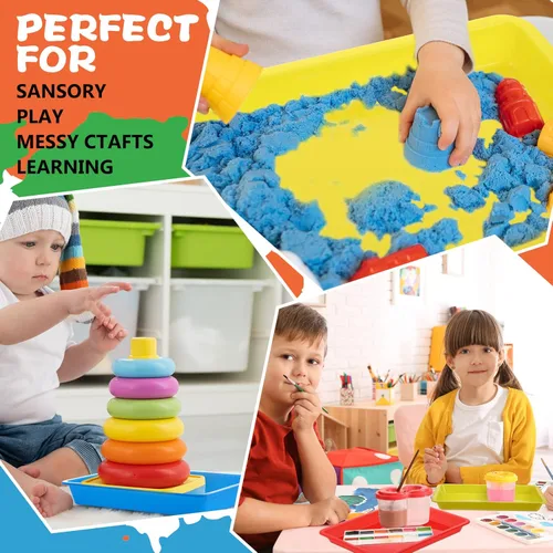 Miniatura 5 de Jetec 12 bandejas de arte de plástico de 11.4 x 8.6 pulgadas, bandejas de arte multicolor para servir actividades a granel para aula y organizador