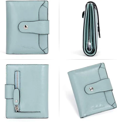 Miniatura 3 de BOSTANTEN - Billetera de cuero para mujer con bloqueo RFID, pequeña, con cremallera, de bolsillo, para tarjetas, con ventana para documento