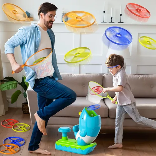 Miniatura 5 de KukuFun - Paquete de 24 juguetes lanzadores de discos voladores, regalos para exteriores para niños de 3, 4, 5, 6, 7, 8 años, con gafas protectoras