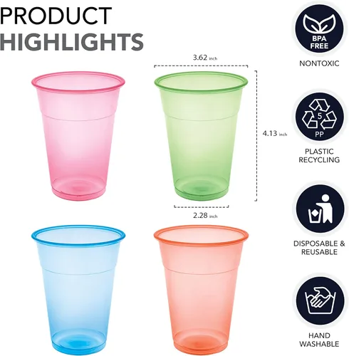 Miniatura 4 de Party Essentials Vasos de plástico suave de 12 onzas para fiesta, 40 unidades, neón surtido