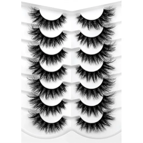 Miniatura 90 de Medias pestañas postizas con banda transparente, finas, estilo ojo de gato, naturales, cortas, pequeñas, acento 3/4, de visón sintético, tiras