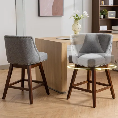 Miniatura 17 de cinkehome Juego de 2 taburetes de bar giratorios de altura de mostrador, taburetes de bar tapizados de terciopelo con respaldo, sillas de bar