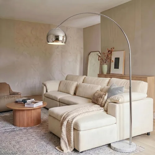 Miniatura 4 de Brightech Olivia Lámpara de pie – Lámpara de arco elegante con cabeza redondeada y base de mármol para sala de estar, lámpara de pie alta
