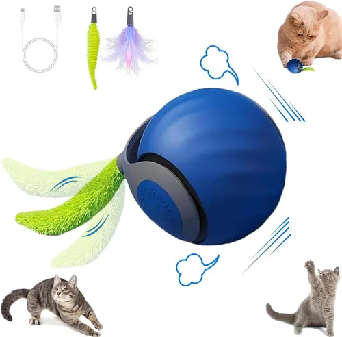 Pelota de juguete para gatos, Speedy Tail2.0 juguete para gatos, juguetes interactivos automáticos para gatos de interior con 2 colas, juguetes de