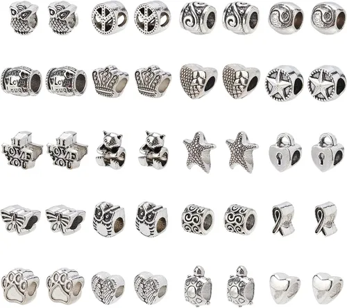 Miniatura 12 de NBEADS 80 cuentas espaciadoras de agujeros grandes estilo tibetano, 8 formas de cuentas africanas de bronce antiguo, cuentas de aleación europea
