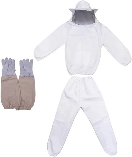 Traje de guarda de abejas, equipo de apicultura, traje protector con capucha de velo (chaqueta, pantalones, guantes), color blanco