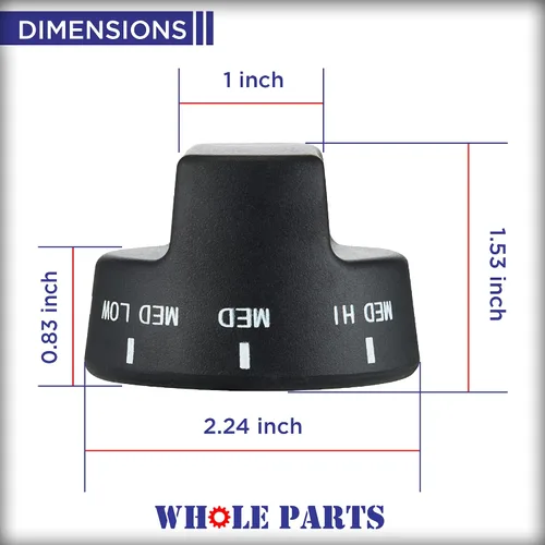 Miniatura 7 de Pomo de repuesto Whole Parts mejorado (negro) N.º de pieza PA010122 - Reemplazo y compatible con algunas parrillas Viking VGRC, IC, RT - Reemplaza