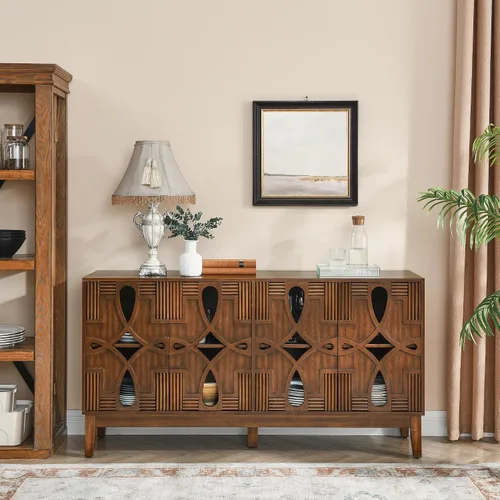 Miniatura 14 de Mesa consola estrecha de 39 pulgadas con puertas huecas, aparador moderno de mediados de siglo con 2 orificios de salida, gabinete de almacenamiento