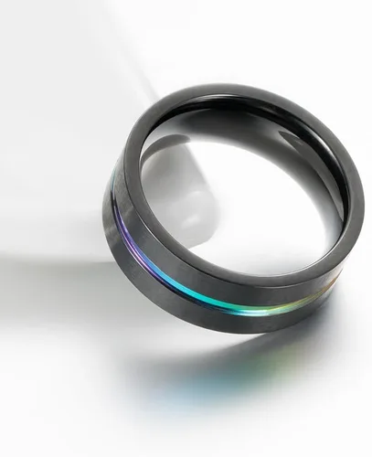 Miniatura 6 de Anillo de boda INRENG para hombre, 0.315in, titanio arco iris, negro mate, cepillado