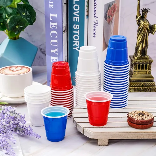 Miniatura 4 de Whaline 150 vasos de chupito de plástico patrióticos de 2 onzas para el 4 de julio, desechables, pequeños, rojo, blanco, azul, para fiesta de 250