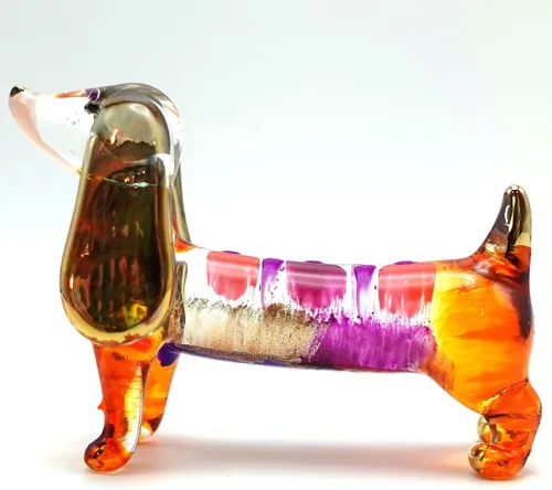 Miniatura 28 de Figuras en miniatura de perro salchicha soplado a mano, arte de animales coleccionables, regalo para decoración del hogar (4 pulgadas, azul negro)
