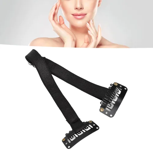 Miniatura 5 de 4 bandas de estiramiento facial con clips, banda facial instantánea elástica ajustable, correa de elevación invisible para estiramiento facial, Negro