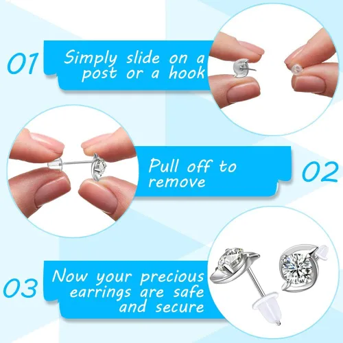 Miniatura 6 de Broches transparentes de silicón con acoplamiento de seguridad para aretes, 1000