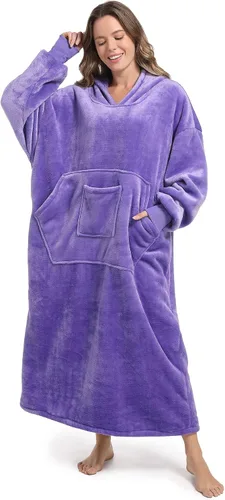 Miniatura 16 de FUSSEDA - Sudadera con manta portátil de gran tamaño, forro polar cálido y grueso con capucha sherpa acogedora con bolsillos y mangas. Regalo