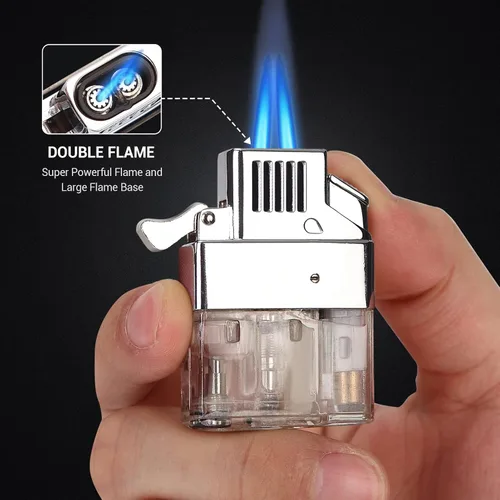 Miniatura 2 de Coldown Encendedor de butano, encendedor de gas resistente al viento con llama de chorro de doble antorcha ajustable y recargable de combustible