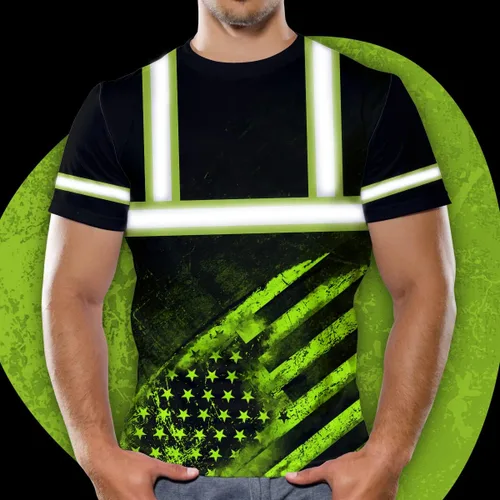Miniatura 2 de Camisa de alta visibilidad para hombre, camisetas de seguridad reflectantes con la bandera de EE. UU., nombre personalizado para corredores