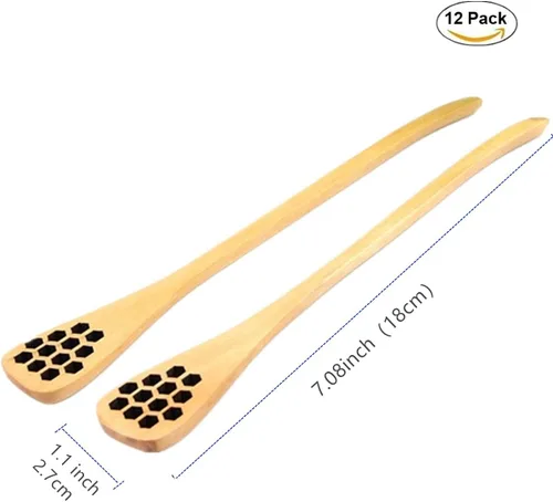 Miniatura 4 de Paquete de 12 cucharas de madera para mezclar miel, cuchara para mezclar café, vajilla para recuerdos de boda o fiesta
