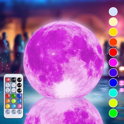 Miniatura 16 de TIALLY Luces Flotantes de Piscina Luna Llena - Luces de Piscina de 14" que Flotan con Energía Solar, Bolas de Luz LED Inflables Impermeables