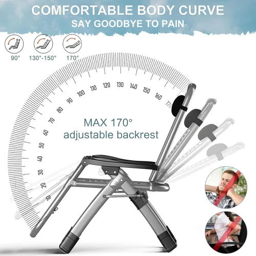 Miniatura 7 de ABORON Silla de gravedad cero mejorada con cojín para reposabrazos, sillas plegables de lona de primera calidad para exteriores, sillas de patio