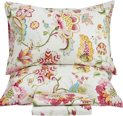 Miniatura 10 de QSH Juego de sábanas tamaño King con estampado floral - Estampado botánico de flores verdes, pájaros y mariposas, ropa de cama de algodón egipcio