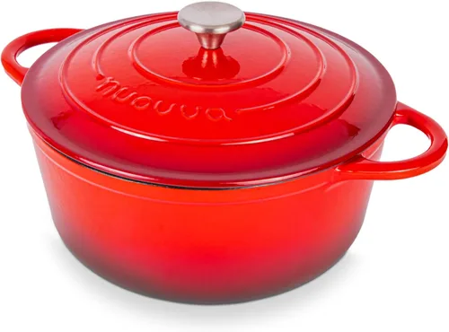 Nuovva Olla Holandesa de Hierro Fundido Esmaltado con Tapa – Cazuela Antiadherente de 6.4 Cuartos – Resistente y Apta para Horno hasta 500°F para
