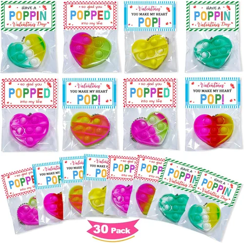 Miniatura 8 de JUNQIU Tarjetas del Día de San Valentín para Niños de Escuela, Paquete de 30 Tarjetas Pop It de San Valentín, Tarjetas de Intercambio de San