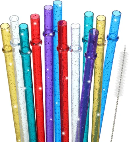 48 pajillas de plástico reutilizables de 11 pulgadas sin BPA, pajillas de purpurina coloridas para tarros y vasos de 40/30/24 onzas, con cepillo de